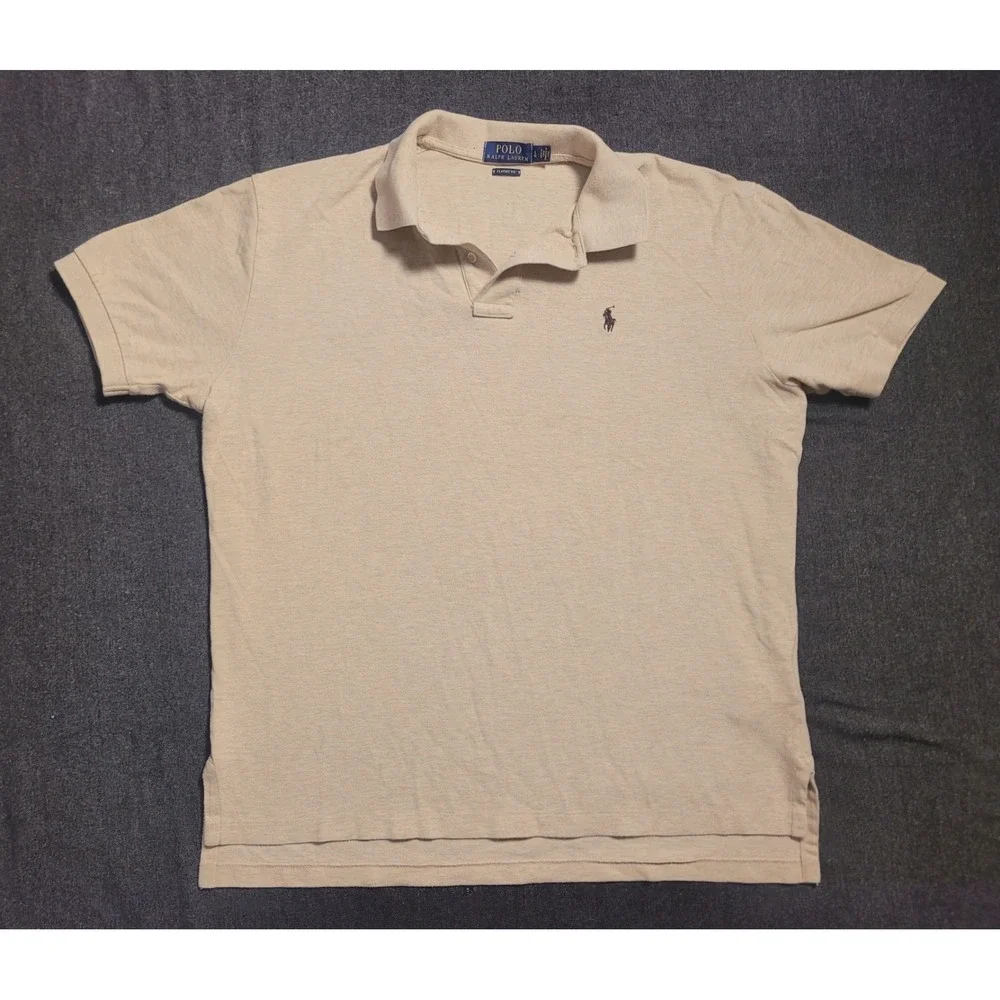 Polo Ralph Lauren Shirt Mens Size Large Beige Brown Pony Short Sleeve 100%Cotton
